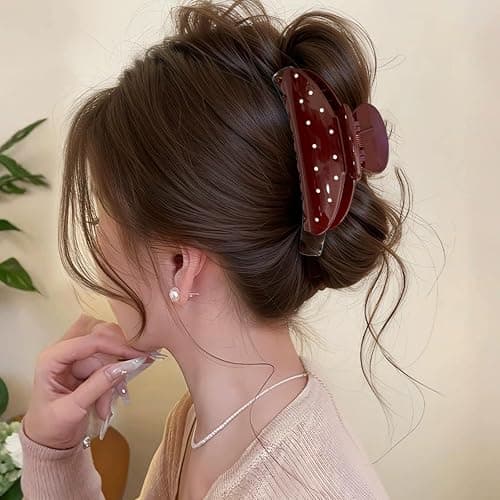 Red Polka Dots Hair Clips Cute Winter Hair Claw Clip Polka Dots Design Valentine's Hair Jaw Clips Nonslip Acrylic Hair Clamps Medium Acrylic Hair Barrette Fall Winter Fashion Hair Clips for Women thumbnail 2