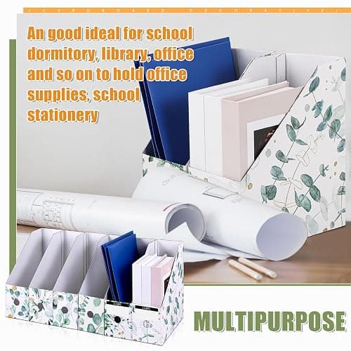 PerKoop 6 Pcs Decorative Magazine File Holders Foldable, Eucalyptus Leaves | Eucalyptus Leaves Pattern Design, Rack Desk Organizer Documents, with Printable Labels, for School Office Home Organization thumbnail 7