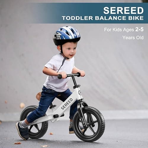 SEREED Toddler Balance Bike 2 Year Old, No Pedal Kids Toy Bike for 2-5 Years Old, Tool-Free Adjustment, Gift for 2-3 Boys Girls, Customize Plate with 3pcs Stickers (White) thumbnail 5