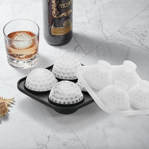 ACOOKEE Novelty Golf Gifts Ball Ice Maker Mold, 2.2" Large Sphere Round Ice Cube Mold for Cocktails, Whiskey, Bourbon Chilling, 4 Hole Fun Shapes Big Silicone Circle Ice Cube Trays thumbnail 2
