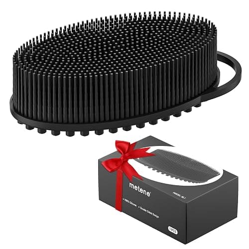 Metene Silicone Exfoliating Body Scrubber with Loop, Body Scrubber for Men and Women, Silicone Loofah for Shower, Soft Silicone for Shower and Bath Skincare Routine (Black) - Image 1