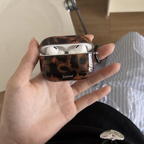 Reownest Case for AirPods Pro/Pro 2 with Cleaner Kit, Cute Amber Pattern Aesthetic Design Shockproof Keychain Cover Soft Cover -Brown thumbnail 4