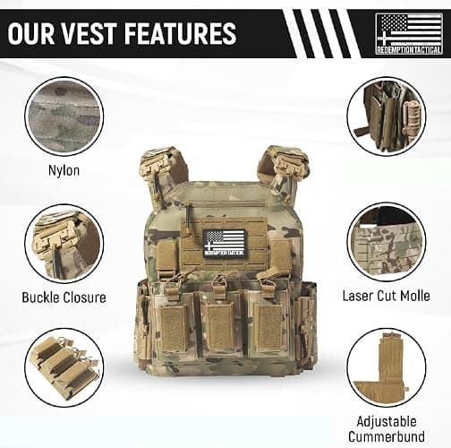 Redemption Crusader 2.0 Tactical Airsoft Vest With Molle Quick Release Buckles And Adjustable Size Sides | 1000D Nylon thumbnail 2