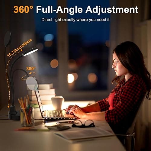 15W LED Desk Lamp with USB Charging Ports – Dimmable Table Lamp with 3 Color Temps, 5 Brightness, 4 Timers, Flexible Gooseneck Light with Base, Eye-Caring Reading Light for Home Office, Bedroom, Study thumbnail 6