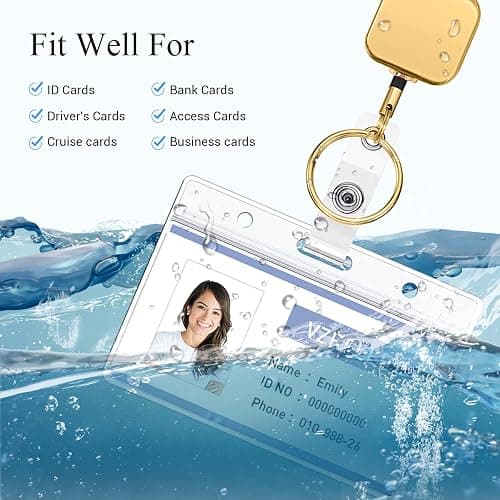 Vzrflee Retractable Badge Reel Lanyards with ID Holders, Lanyards for ID Badges New Beaded Chain Premium Stainless Steel Lanyard Necklace for Keys Office Cruise for Women thumbnail 5