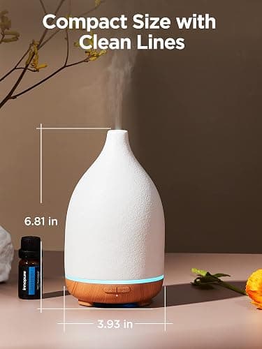 InnoGear Oil Diffuser, 150ML Ceramic Diffuser for Essential Oils Handcrafted Aromatherapy Diffuser Ultrasonic Cool Mist Humidifier with 2 Mist Modes Waterless Auto Off for Room Office, White thumbnail 2