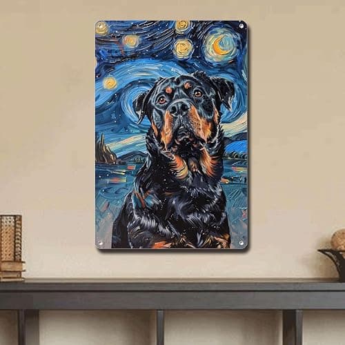 Vintage aluminum rottweiler starry night wall decor thumbnail 4