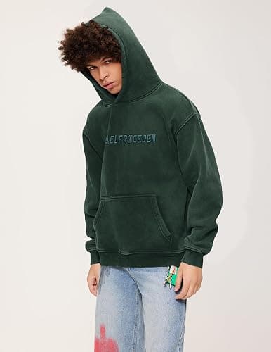 Aelfric Eden Hoodies Mens Acid Wash Hoodie Oversized Vintage Heavyweight Cotton Fleece Hooded Pullover Sweatshirt thumbnail 7