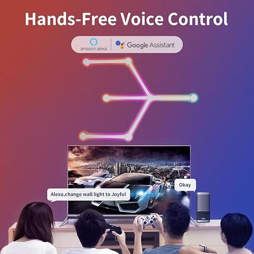 KOBAIBAN Smart Wall Light Lines, WiFi RGB LED Light Bars, 16M+ Color Dimmable Music Sync DIY Home Decor Light Bars for Gaming Party Streaming Lovers, Work with Alexa & Google Assistant (6 Lines,White) thumbnail 5