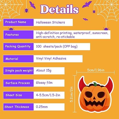 OHOME Halloween Stickers | 100 PCS Halloween Party Favors - Halloween Games Toys Gifts Party Supplies - Crafts Accessories Treats Bulk for Classroom thumbnail 6