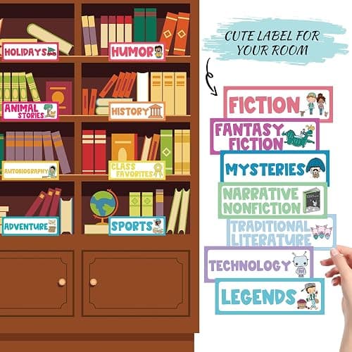 Tinlade 56 Pcs Back to School Classroom Library Labels for School Genre Topic Book Classroom Library Organization Teacher Supplies Cards for Book Bins Bookshelf Reading Corner(Classic) thumbnail 4