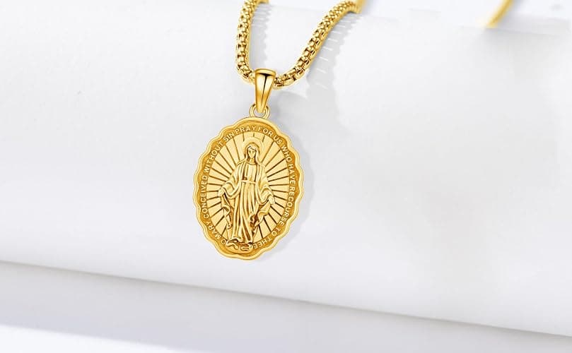 DRINSPER Virgin Mary Miraculous Medal Necklace for Women 925 Sterling Silver Virgen De Guadalupe Pendant Blessed Mother Mary Virgencita Necklace for Men Protection Jewelry Christmas Gifts thumbnail 4