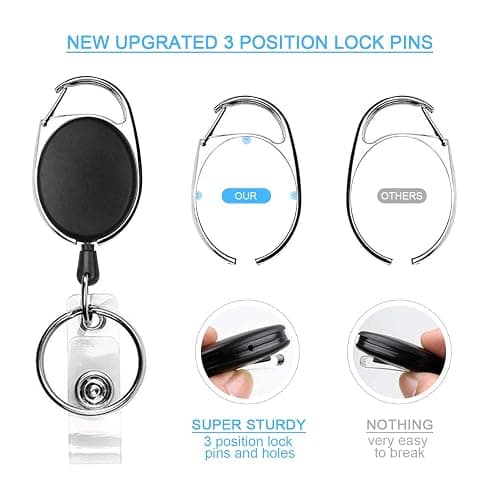 Teskyer Badge Reel, 5 Pack Retractable Badge Holders with Carabiner Belt Clip and Key Ring for ID Card Holder and Keychain thumbnail 5
