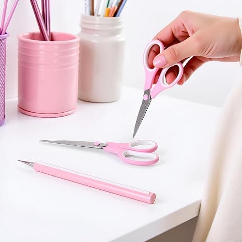 Pink Scissors, 7.5" All Purpose Scissor for Office and Home, Stainless Steel Craft Sewing Fabric Shears with Comfort Grip, Right/Left Handed (1 Pack) thumbnail 9