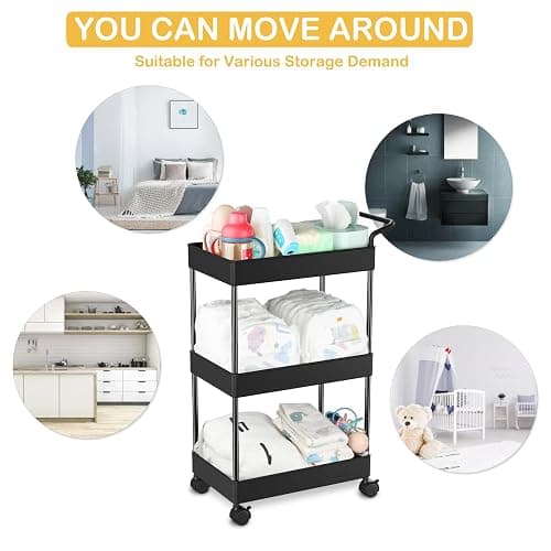 Volnamal Diaper Caddy - Plastic Diaper Organizer for Nursery Essentials, Baby Organizers and Storage, Movable Cart for Changing Table & Crib, Baby Registry Search, Black thumbnail 5