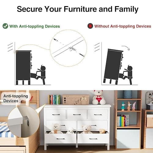 JOZZBY White Dresser for Bedroom with 7 Drawers, Modern Deep Drawer Dresser with Golden Handles, Wooden Storage Organizer Chest of Drawers for Office, Hallway thumbnail 8