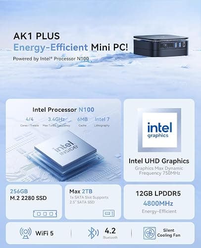 KAMRUI N100 Mini PC, Desktop Computer with 12GB LPDDR5 4800MHz RAM 256GB M.2 SSD, 4K Micro PC with Ethernet, 2 HDMI, 4 USB-A, Small PC Support WiFi/BT for Office, Home, Business thumbnail 4