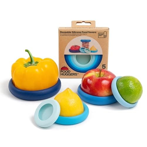 Food Huggers 5pc Reusable Silicone Food Savers | BPA Free & Dishwasher Safe | Fruit & Vegetable Produce Storage for Onion, Tomato, Lemon, Banana, Cans & More | Round, Ice Blue - Image 1