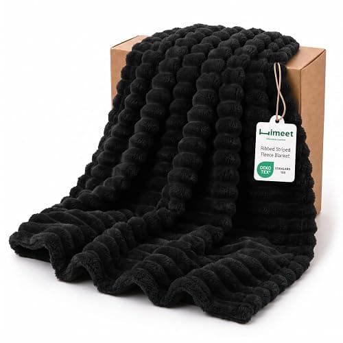 HIMEET Black Twin Blanket for Bed, 300GSM Ribbed Fleece, 60 x 80 Inches | Ultra Soft Flannel, All-Season Lightweight Warmth, Bed Layering Pick & Dorm Essential, Gift for Men & Women, Machine Washable - Image 1