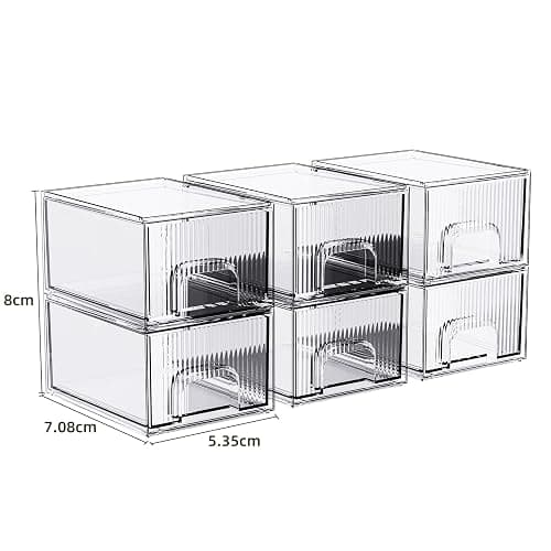 ZHIAI 6 Pack Clear Stackable Storage Drawer, Acrylic Drawer, Cosmetic Organizer, Plastic Organizer for Dresser, Under, Kitchen Cabinet, Pantry, Home Organization and Storage thumbnail 3