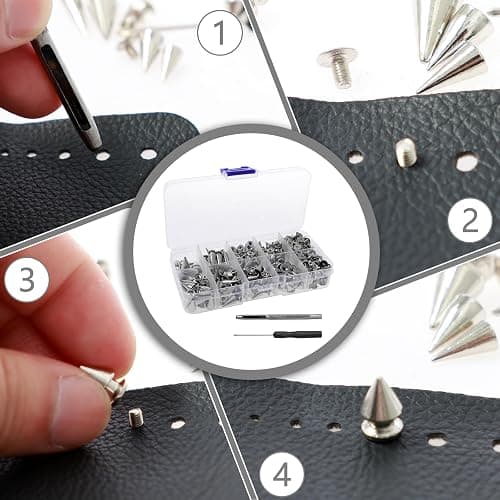 359Pcs Punk Spikes and Studs Kit Metal Cone Spike Studs Rivets 8 Sizes with Install Tools Clothing Stud Kit for Clothing Jacket Shoes Wallet Leather DIY Craft Accessories thumbnail 6