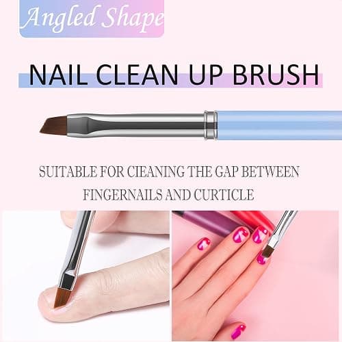 JASSINS Nail Art Clean Up Brushes, 3 Pcs Flat/Oval/Fine Angled Gel Nail Brushes,For Nail Art Design Painting DIY and Cleaning Polish Mistake on the Cuticles (Color) thumbnail 4