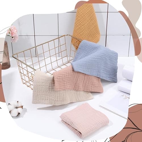 Meng Jiaran 5 Pack Baby Muslin Squares 23x22cm Baby Muslin Cloths Washcloths Natural Cotton Wipes Baby's Essentials for Newborn Wiping Feeding thumbnail 2