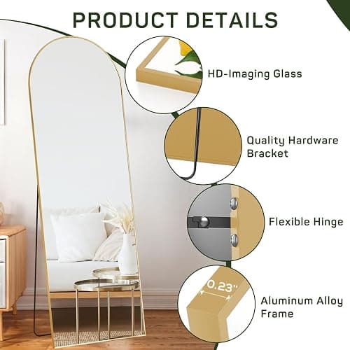 Arched Mirror Full Length, 16"x59" Body Wall Mirrors with Shatter-Proof Glass, Floor Standing, Hanging or Leaning, Tall Arch Mirror with Stand Aluminum Alloy Frame for Bedroom Cloakroom thumbnail 6