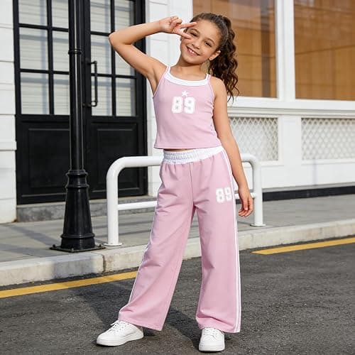 Voxikodex Girls Clothes 2 Piece Camisole Tank Tops & Wide Leg Pants Summer Active Outfits for Teen Girls Size 7-14Y thumbnail 2
