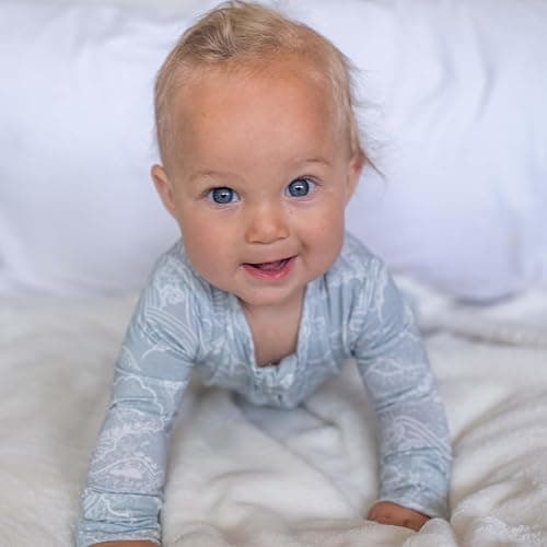 Organic Baby Bamboo Rompers with 11 Signature Prints - Infant Zipper Jumpsuits - 3-6 Months - Waves thumbnail 2