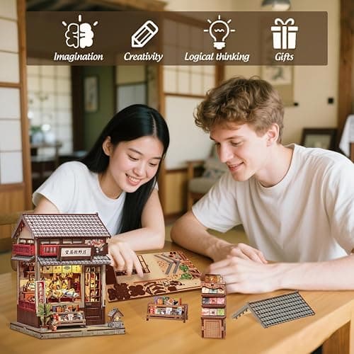 Cutefun Book Nook Kit - DIY Miniature House Kit for Adults, Teens and Beginners, Japanese Booknook Tiny House Bookshelf Decor 3D Wooden Puzzles, Gifts for Friends & Family (Folding Fan Shop) thumbnail 6
