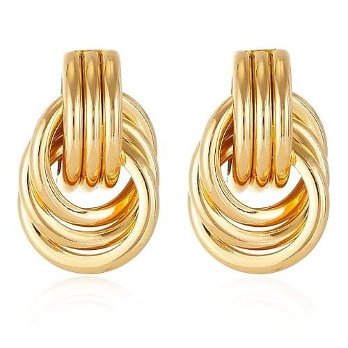 14K Gold Silver Knot Earrings for Women Heart Link Drop Dangle Earring Chunky Statement Jewelry - Image 1