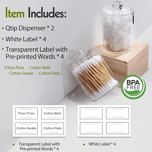 2 Pack Acrylic Qtip Holder Dispenser for Cotton Swabs, Balls, Pads, Floss Picks- Small Clear Plastic Canister Apothecary Jar Set, Bathroom Essentials Accessories Decor, Vanity Makeup Storage Organizer thumbnail 4
