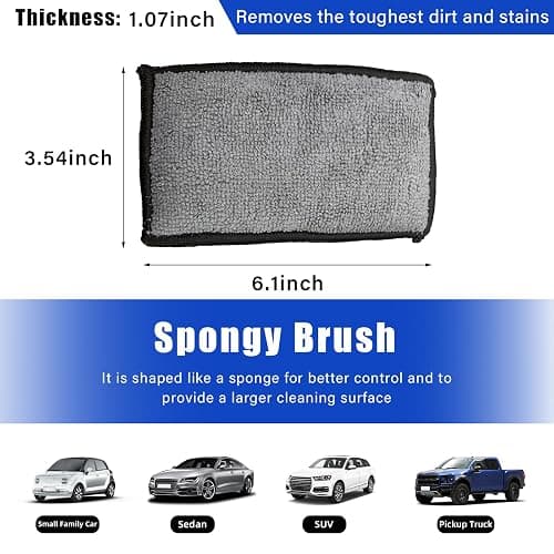 Augeny 2 PCS Car Interior Scrubbing Sponges, Super Soft Microfiber Auto Detailing Scrub Pads, Vehicle Cleaning Applicator Pads Safe on Leather, Plastic, Vinyl and Upholstery (Gray & White) thumbnail 2