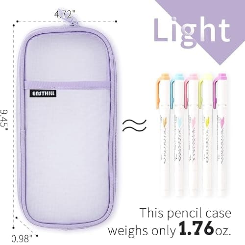 EASTHILL Grid Mesh Pen Pencil Case with Zipper Clear Makeup Color Pouch Cosmetics Bag Multi-Purpose Travel School Teen Girls Transparent Stationary Bag Office Organizer Box for Adluts(Purple) thumbnail 4