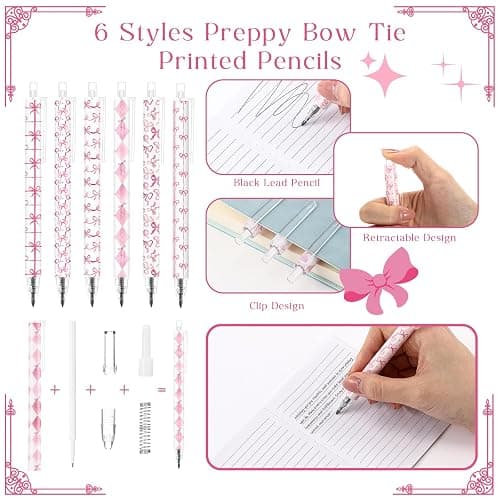 Sayglossy 30 Set Preppy Pink Coquette Bow Mechanical Pencil Bow of Friendship Bookmark Card 6 Styles Eternal Pencil Kawaii School Supplies Galentines Gift for BFF Daughter Student Classmate Friend thumbnail 4