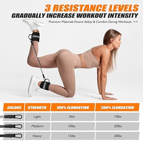 KUTIZE Ankle Resistance Bands with Cuffs for Women & Men - 3-Level Adjustable Leg & Glute Workout Equipment, Portable Home Gym Exercise Bands for Kickbacks, Hip Thrusts, Yoga, Strength Training thumbnail 6