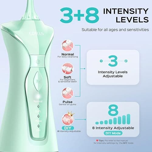 COSLUS Water Dental Flosser Pick for Teeth C30(FC5360): 4 Modes Cordless Portable 300ML Larger Tank Water Teeth Cleaner IPX7 Waterproof Flossing Cleaning Picks for Home Travel Green thumbnail 3