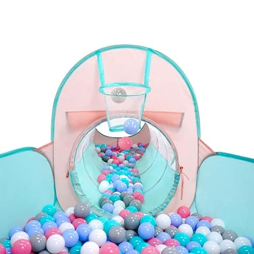 3 in 1 Pop Up Kids Play Tent with Tunnel and Ball Pit for Kids, Boys, Girls, Babies and Toddlers, Indoor/Outdoor Playhouse,Orange Pink/Light Green - Orange/Green thumbnail 3