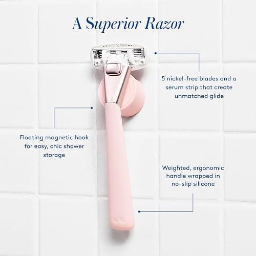 Athena Club Women’s Razor Shave Kit, 5-Blade Cartridge Razor for Sensitive Skin, Serum-Infused Blades with Shea Butter and Hyaluronic Acid, Includes Handle, 6 Refills, Shower Hook, and Shave Oil thumbnail 3