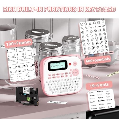 EazeID Pink Label Maker Machine, Portable Kids Label Maker, QWERTY Keyboard Labeler Machine Handheld, D210S Easy Labeler with Multiple Fonts Frame Barcode for Home Office Small Business Gifts thumbnail 6