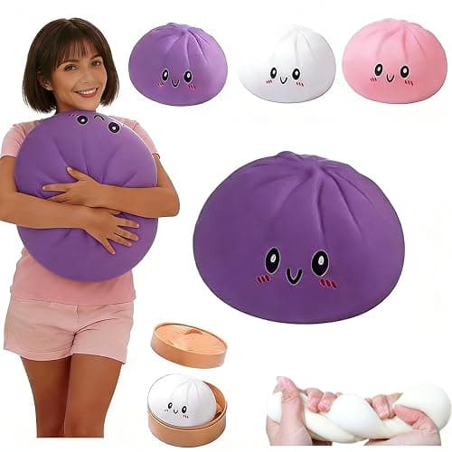 Mystery Dumpling Squishy, Extra-Large 10in Slow Rising Sensory Toy, Squeezable Decompression Dough Ball for Stress Relief, Fun Desk Fidget for Teens & Adults (Purple) - Image 1