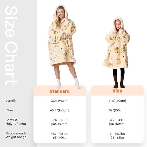 Giggling Getup Wearable Blanket Hoodie for Adults Gifts for Teen Girls Sister Women Sherpa Fleece Printed Hooded Blanket Sweatshirt Warm Cozy with Pocket & Sleeves Beige Cat thumbnail 5