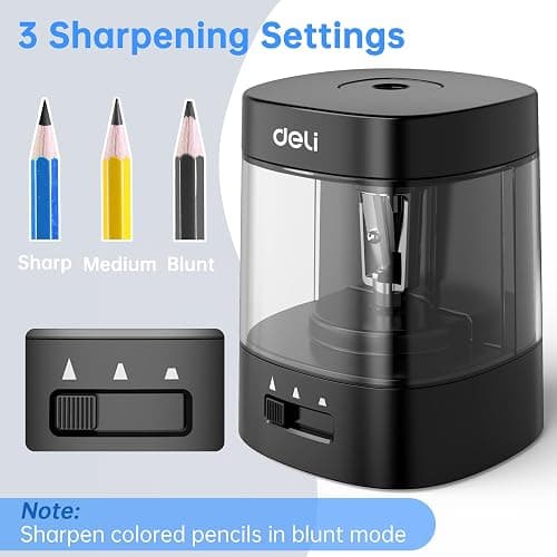 Deli Electric Pencil Sharpener, Automatic Pencil Sharpeners for No.2 Pencils Colored Pencils, USB & Battery Operated Pencil Sharpener for Kids, School, Home, Office, Classroom, Black thumbnail 3