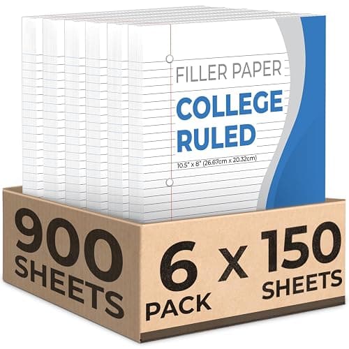 Rosmonde Loose Leaf Paper, 900 Sheets, 6 Pack, College Ruled, 8" x 10.5", Bulk Office Filler Paper, 3 Hole Punched, 150 Sheets/Pack, College Ruled Paper for 3 Ring Binder, Notebook Paper, White - Image 1