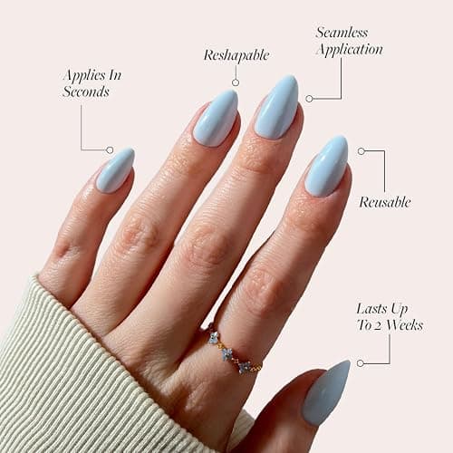 Glamnetic Press On Nails - Blueberry Milk | Solid Opaque Light Blue Short Almond Nails, Salon Quality | 15 Sizes - 30 Nail Kit thumbnail 3