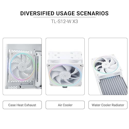 Thermalright TL-S12W CPU Fan Case Cooler PWM Fan, fine Aperture Light Effect,4pin PWM Connector Computer Fan with ARGB Aperture, 1500RPM Speed PC Cooling Fan(120mm,3 Fans) thumbnail 6