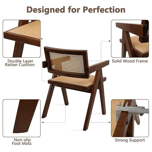 CLATINA Rattan Reading Chair for Bedroom Comfy Indoor Kitchen Dining Chair with Rattan Backrest Armrest Morden Upholstered Seat Wood Chair for Home Living Room Farmhouse Restaurant(1PK) - 1PK - Light Beige thumbnail 6