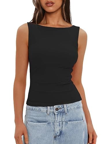 Darong Women's High Neck Tank Top Sleeveless Double Lined Basic Tops Going Out Casual Tank Shirts - Image 1