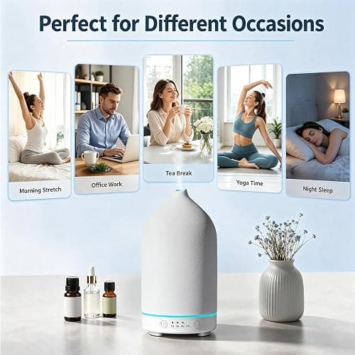 Gooamp 200ML Ceramic Essential Oil Diffuser for Home, Stone Diffuser | Ultrasonic Aromatherapy Diffuser & Air Humidifier for Bedroom, Office, Yoga, 7 LED Lights, Auto Shut-Off, 3 Timers, White thumbnail 6